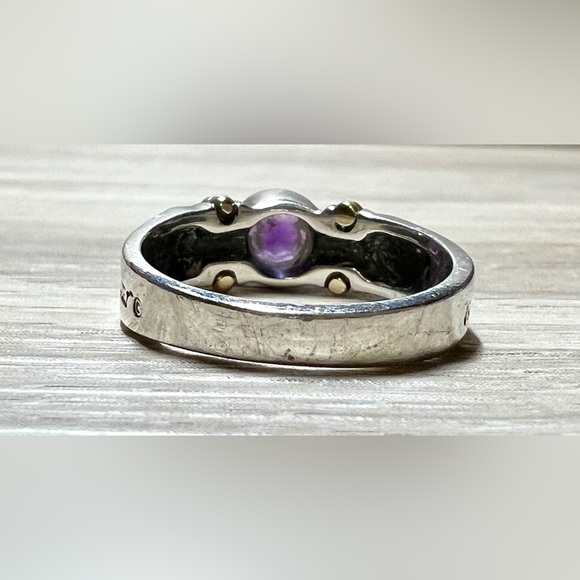 Vintage Designer LAGOS Sterling Silver & 18K Yellow Gold Amethyst Caviar Ring - Picture 4 of 9